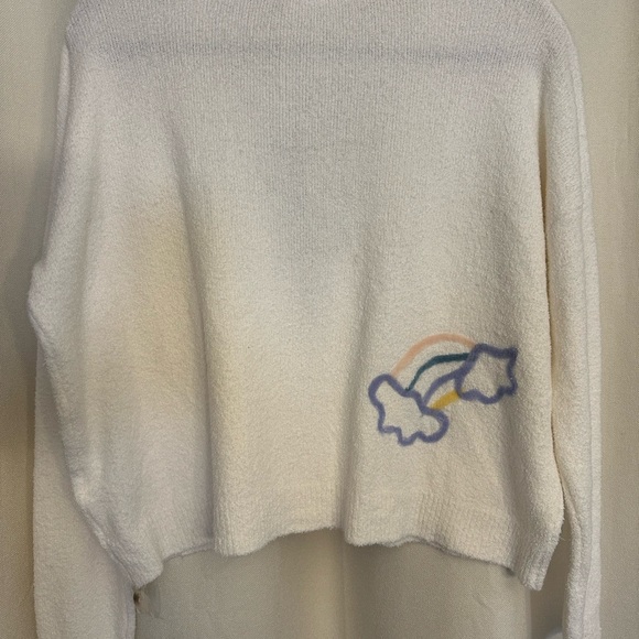 One Grey day oversized crop cardigan.  Unique heart on front, rainbow on back - Picture 2 of 5